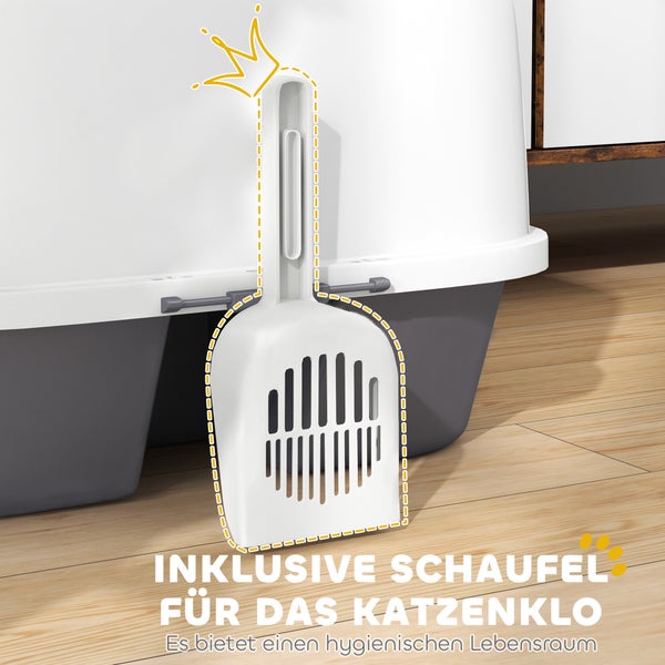PawHut Katzentoilette mit Deckel, Katzenklo mit Sieb, Schaufel, geschlossen Katze Toilettenhaus für kleine Katze unter 3,5 kg, Indoor, Kunststoff, Cremeweiß
