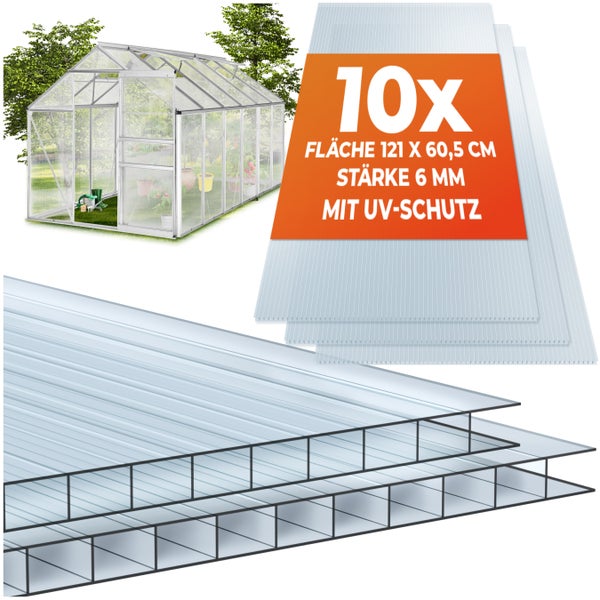 Gewächshaus mit Doppelstegplatten, Fläche 121 x 60,5 cm, Stärke 6 mm, mit UV-Schutz