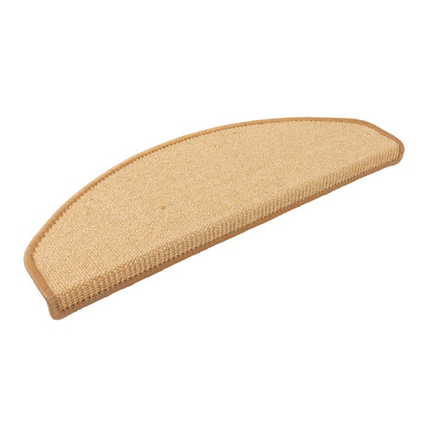 FLOORDIREKT Premium Sisal-Stufenmatte - Umkettelt & Selbstklebend - Halbrund - Natur - 23,5 x 65 cm