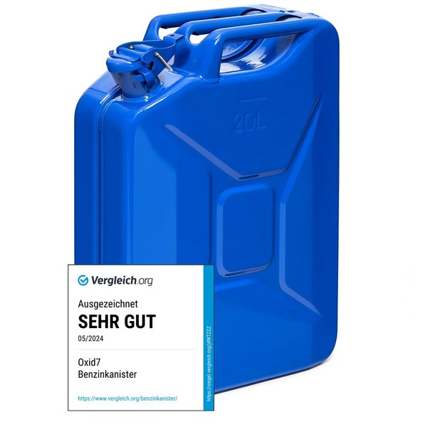 Oxid7 Metall Kraftstoffkanister mit 20 Liter Fassungsvermögen inklusive Auszeichnung Sehr Gut von Vergleich.org.