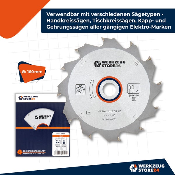 Werkzeugstore24 HM Kreissägeblatt mit 160 Millimeter Durchmesser und Verpackung