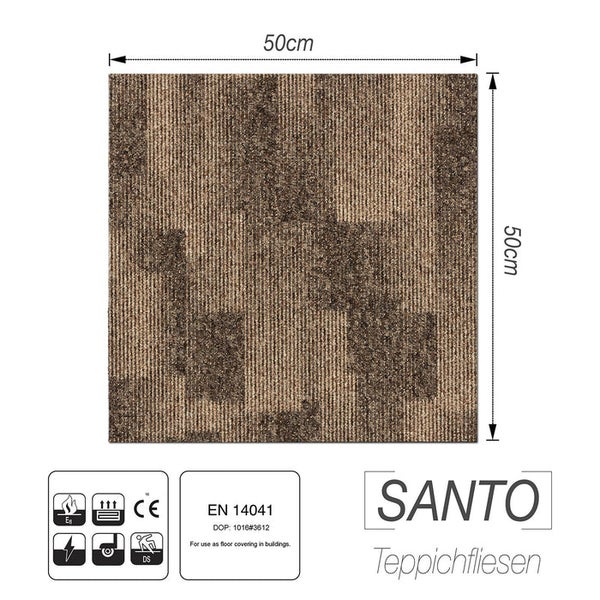 FLOORDIREKT Teppichfliese Santo - 50 x 50 cm - Selbstliegend - Braun 92