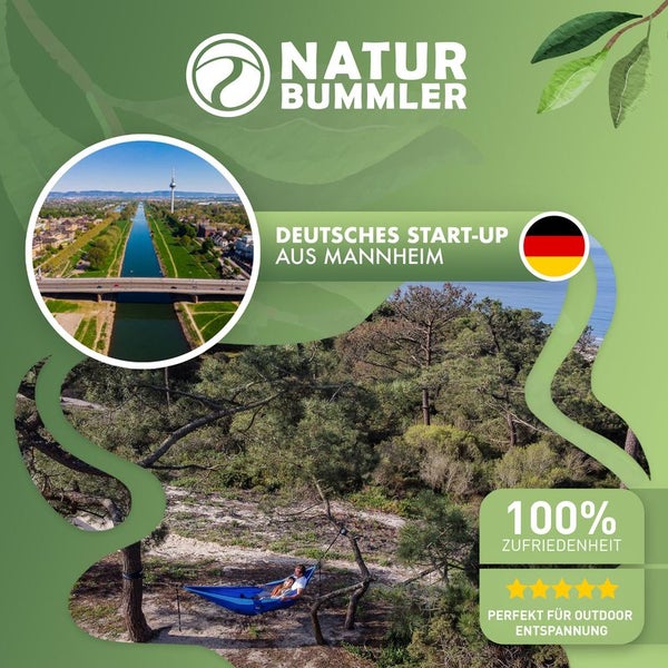 Naturbummler ® Hängematte Outdoor 300 x 170cm [CO2-Neutral und TÜV-Zertifiziert] mit Baumschutzmatte – Doppelschichtige Fallschirmseide bis 2 Personen 300kg Tragkraft