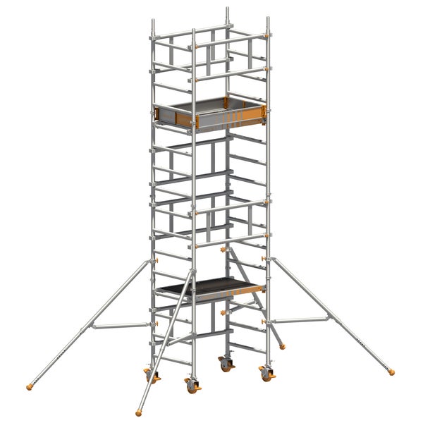 Gerüstturm mit Rollen und Auslegern für Bauarbeiten