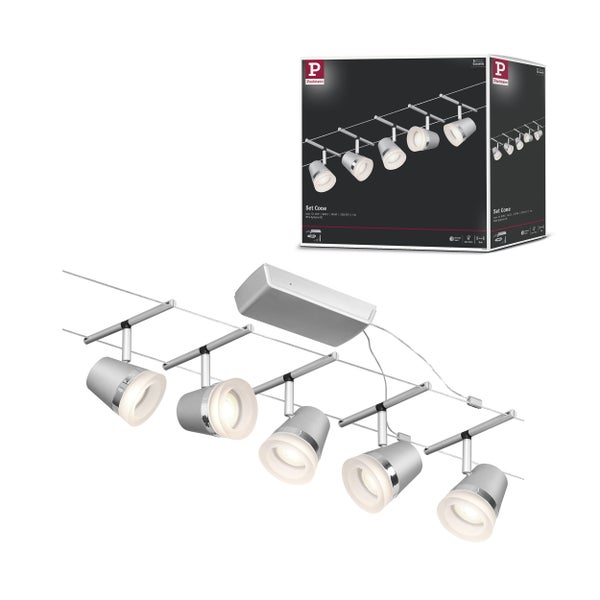 CorDuo Seilsystem Cone Basisset GU5,3 max. 5x10W 230/12V Chrom matt, Chrom
