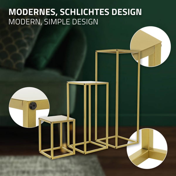 ML-Design Blumenständer 9er Set aus Metall in Gold, 22x22x30/26x26x60/30x30x90 cm, Deko Blumenhocker Blumensäule Säulentisch Pflanzenständer Blumentopfhalter Stapelbar Pflanzenhocker für Blumentopf