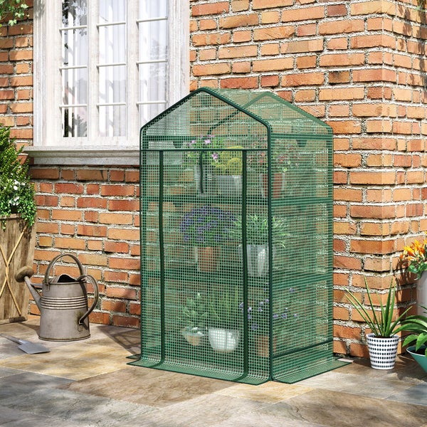 Outsunny Mini-Gewächshaus, mit Folienabdeckung und 3 Regalböden, 69 x 49 x 125 cm, Metall, PE, Grün