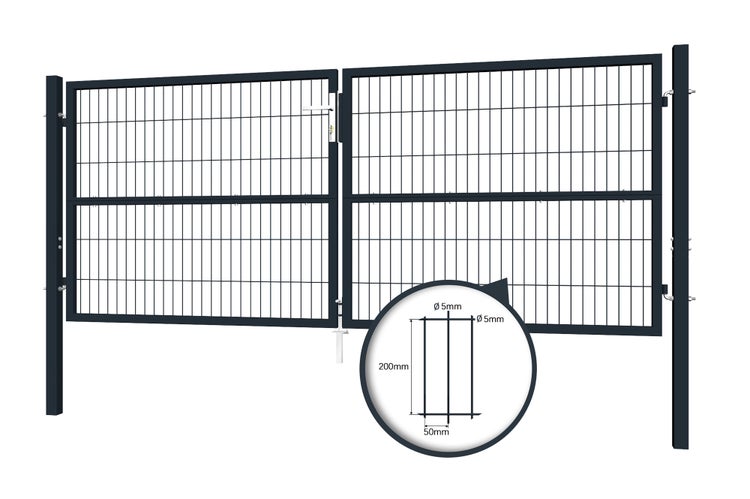 RAZO Doppelflügeltor für Stabmattenzaun 3m Gartentür  Breite 306  x Höhe 126 cm Anthrazitgrau