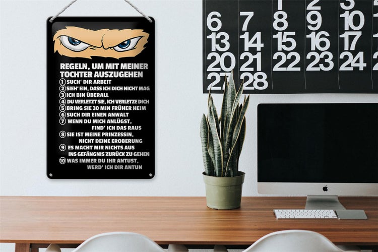 Blechschild Spruch 20x30cm Regeln um mit Tochter auszugehen