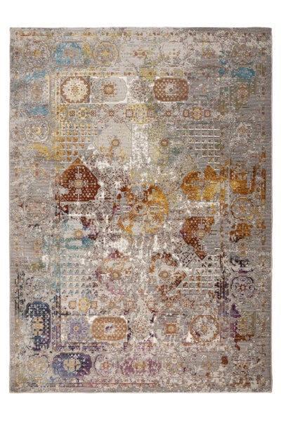 Rechteckiger Teppich mit Patchwork Muster im Vintage Stil und orientalischen Ornamenten für den Innenbereich