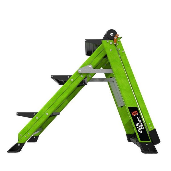 Little Giant Jumbo Step Klapptritt mit drei Stufen und Sicherheitsbügel für stabilen Stand.