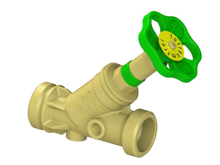 Freistromventil Nennweite 25 aus Messing mit Handrad, totraumfrei und zertifiziert.