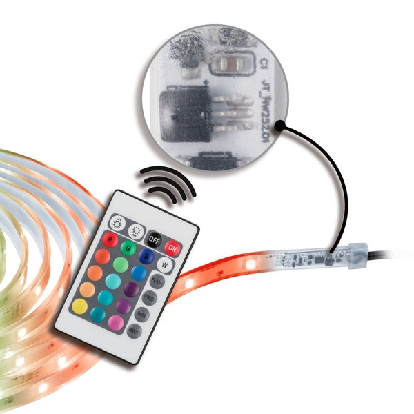 Flexibler LED-Streifen mit warmweißen und tageslichtweißen Dioden, selbstklebend.