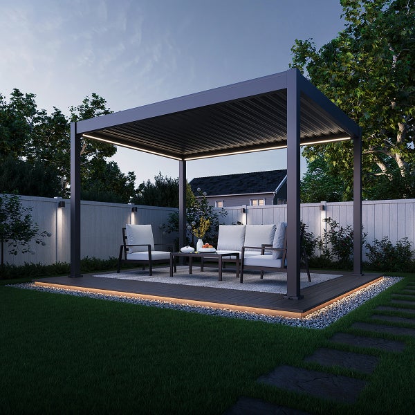 PergoLine E-Superior Elektrische Pergola mit LED Vollaluminium 3x4m Motorisiertes Lamellendach Anthrazit
