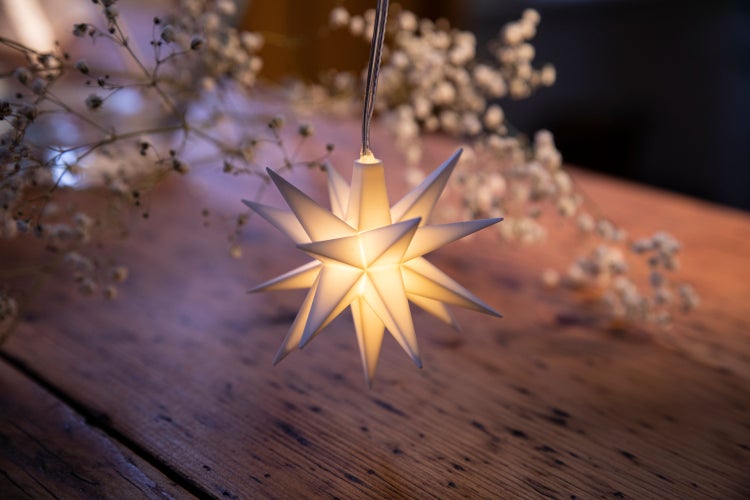 Sterntaler Dekostern | Weihnachtsstern Baby-Stern | 18-Zacker | 8cm | Innen | LED | Batterie | mit Timer