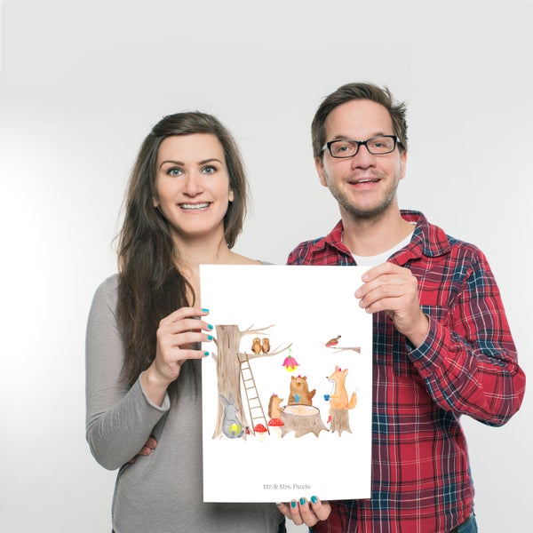 Mr. & Mrs. Panda DIN A3 Poster Waldtiere Picknick - Weiß