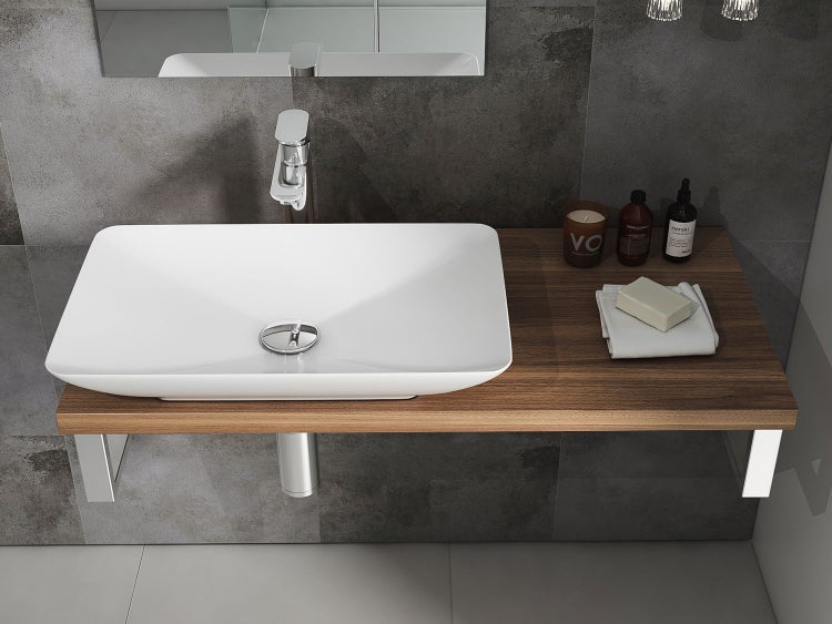 Aqua Bagno Leon Aufsatzwaschbecken KB.LEON.001 – 60 x 37,7 cm – Weiß Hochglanz – Keramikbecken ohne Hahnloch & Überlauf