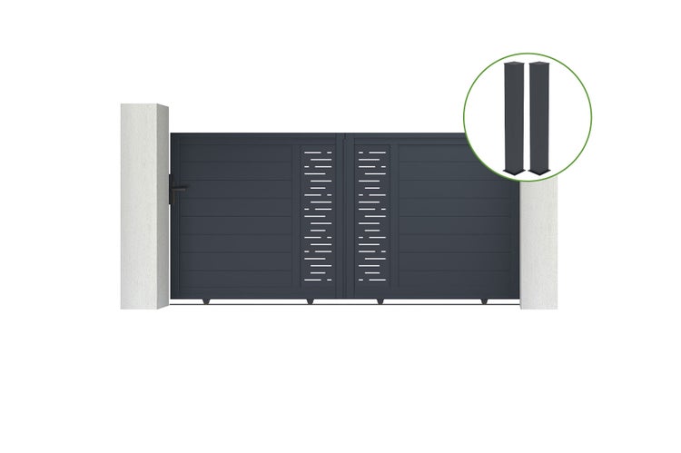 Schiebetor 3m ARLBERG H.140cm graues Aluminium + 2 Pfosten 20x20cm H.166cm