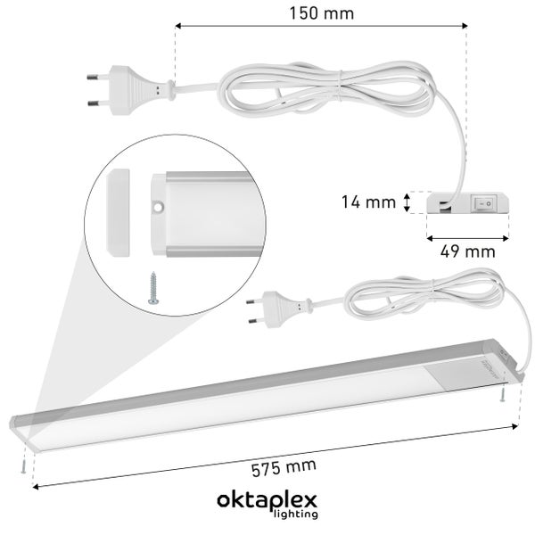 Oktaplex Riva LED Unterbauleuchte flach 57,5cm warmweiß 3000K silber mit Schalter
