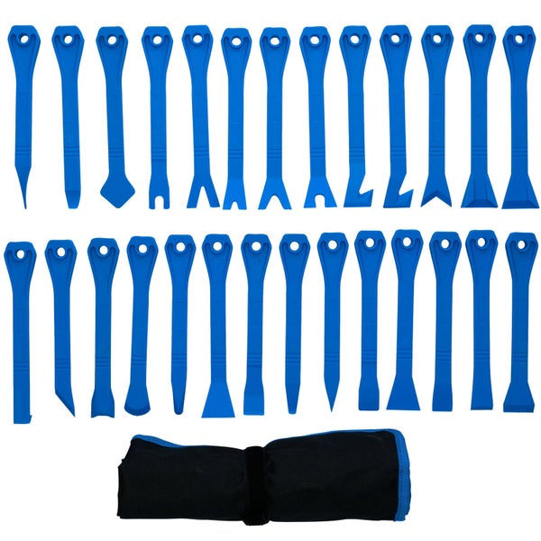 27-teiliges Fugenkratzer Set mit Transporttasche und Anwendungsbeispiel