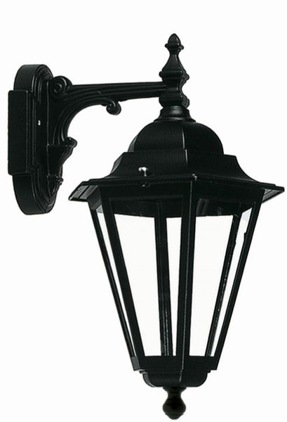 Schwarze Aussenwandleuchte im klassischen Design für den Aussenbereich.