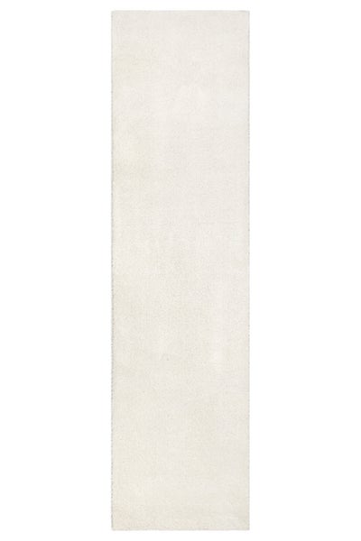 Rechteckiger Teppichläufer, Hochflor, cremeweiß, weiche Oberfläche.