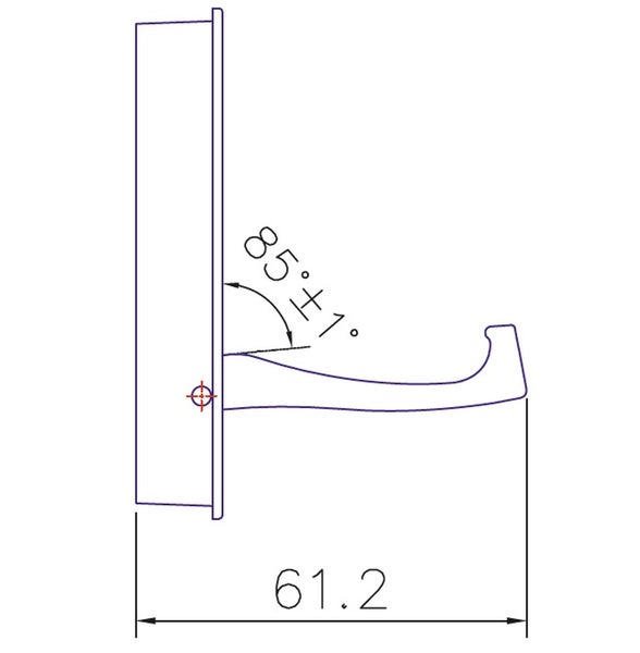 Technische Zeichnung eines Garderobenhakens mit Maßangaben