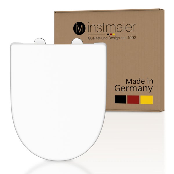 instmaier WC Sitz | Made in Germany | Toilettendeckel mit Absenkautomatik | Klobrille Weiß Glanz | D-Form | mit Schnellverschluss | Duroplast