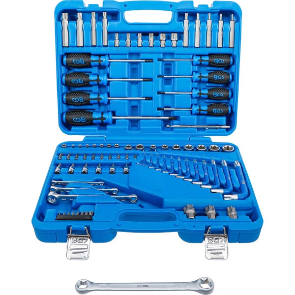 Werkzeugkoffer mit Schraubenschlüsseln, Schraubendrehern und Bits