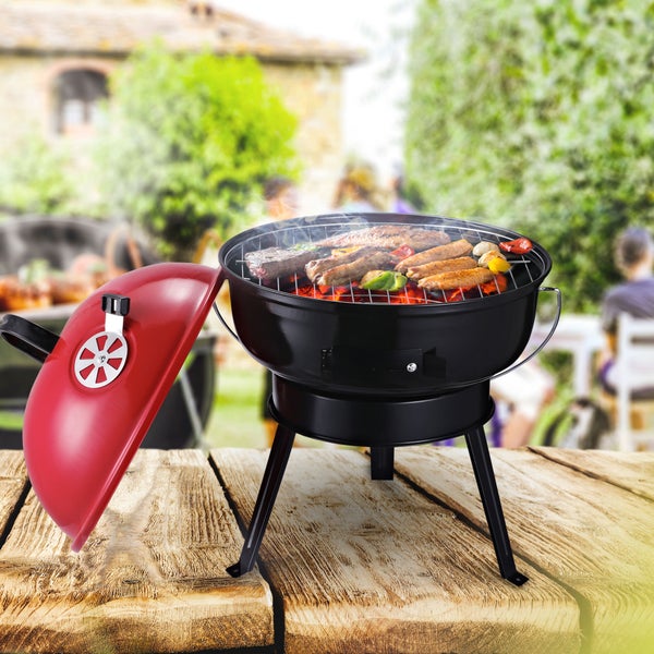 Outsunny Holzkohlegrill, Kugelgrill, 135L x 50B x 100H cm, Metall, Schwarz+Rot