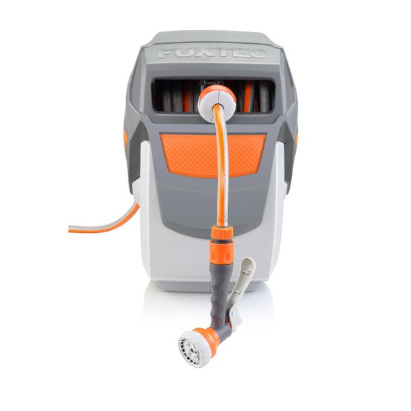 FUxTEC Schlauchbox mit Gartenschlauch und Spritzdüse