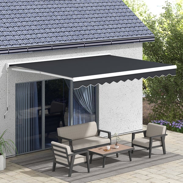 Outsunny Gelenkarmmarkise,  Elektrische Markise mit Handkurbel,  4 x 3 m, Alu, Grau