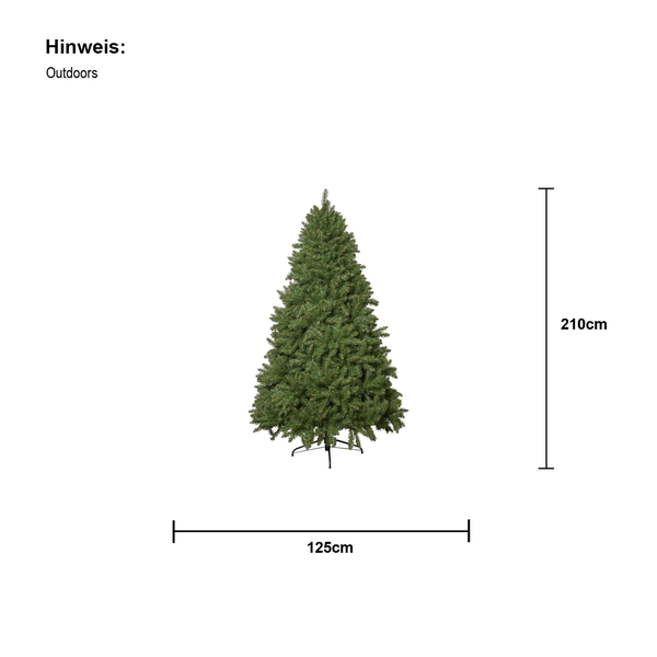 Künstlicher Weihnachtsbaum, 210 cm hoch, 125 cm breit, geeignet für den Außenbereich