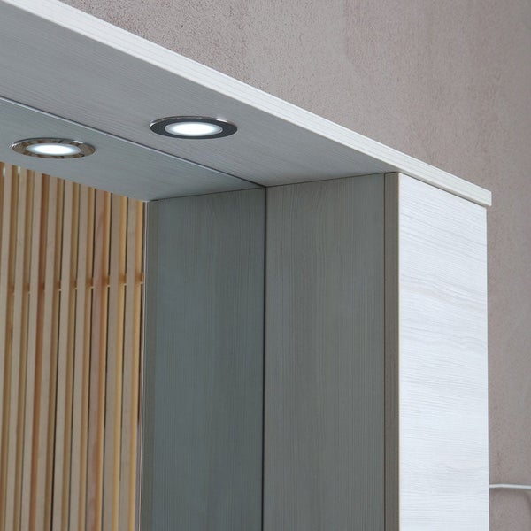 Breites 106 cm Badmöbelset mit Türen und Füßen, Waschbecken, Spiegel mit Hängeschrank und LED | Rimini