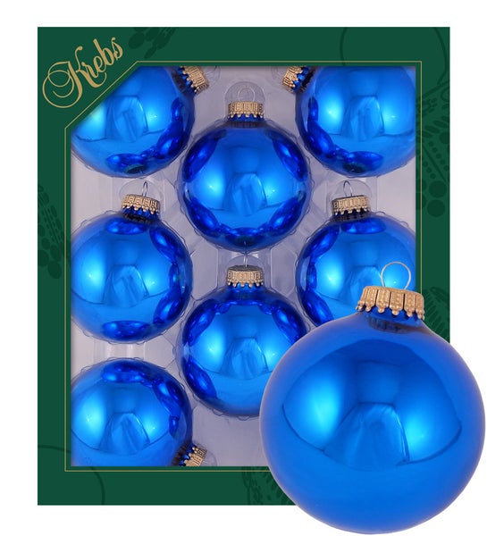 Blau glänzend 7cm Glaskugeln uni, 8 Stck., Weihnachtsbaumkugeln, Christbaumschmuck, Weihnachtsbaumanhänger