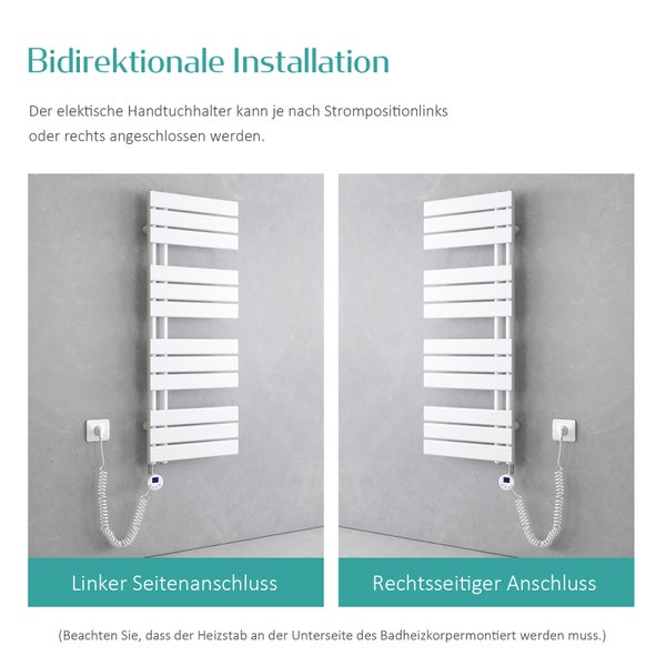 EMKE Elektrischer Handtuchheizkörper 104x40 cm, Design-Paneelheizkörper mit Thermostat & Timer, 400 W, vertikaler Flachheizkörper, Badheizkörper, seitlich offen, für Badezimmer, Weiß