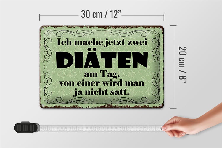 Blechschild Spruch 30x20cm ich mache jetzt zwei Diäten