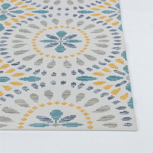 In-/Outdoor Boho-Teppich Blau/Senfgelb 200x275 cm DHENA