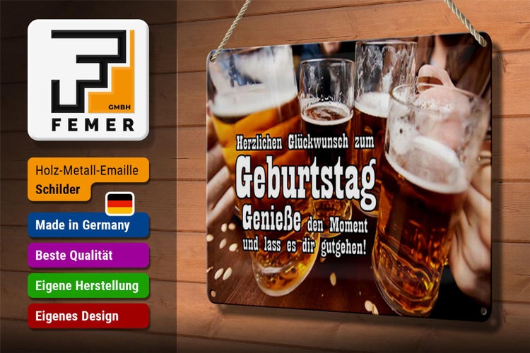 Blechschild Spruch 30x20cm Glückwunsch zum Geburtstag Bier