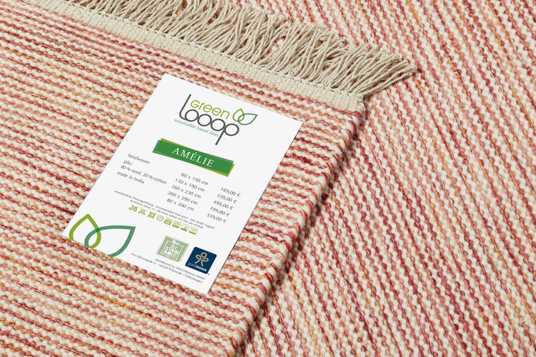 Kelim Teppich Rot Beige meliert aus Wolle Amélie Green Looop 80x300 cm