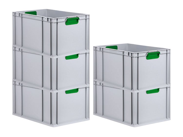 PROREGAL Spar Set 5x Eurobox Nextgen Color HxBxT 32 x 40 x 60 cm 65 Liter Griffe Grün Geschlossen Verstärkter Boden Eurobehälter Transportbox