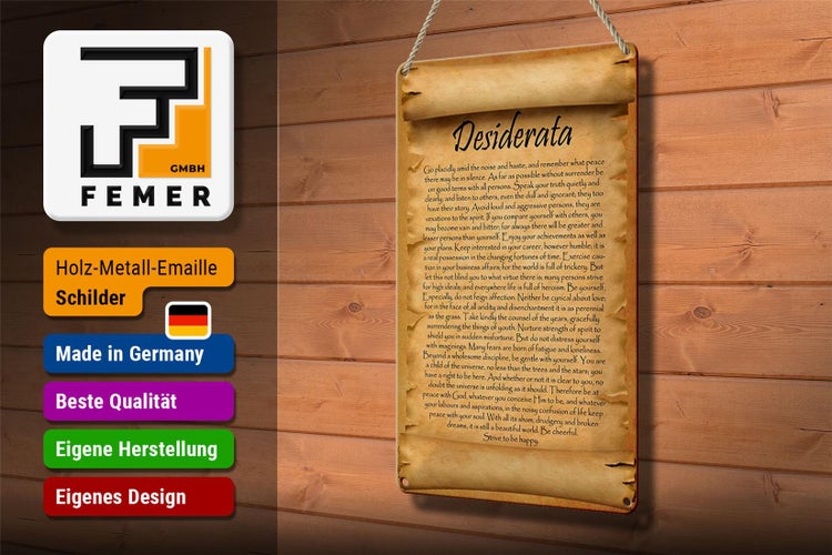 Blechschild Spruch 20x30cm Desiderata Gedicht Englisch