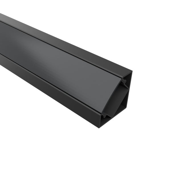 TIVENDIS Led Alu Profil 2 m E45 Komplett Set für Strip / Streifen bis 12 mm breit | Abdeckung schwarz, Endkappen, Befestigungclips | L-Form Winkel Ecke Winkelprofil Eckprofil eloxiert