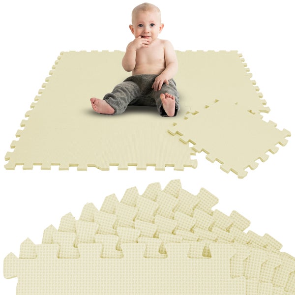 Schaumstoff-Spielmatte für Babys in Puzzleform mit strukturierten, ineinandersteckbaren Mattenteilen aus weichem Material.