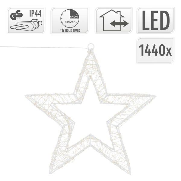 ECD Germany LED-Weihnachtsstern 50cm mit 1440 warmweißen LEDs und Timer, Innen/Außen, IP44 Wasserdicht, Leuchtstern aus Metall, LED Drahtstern zum Aufhängen für Weihnachten, Weihnachtsdeko Fensterdeko