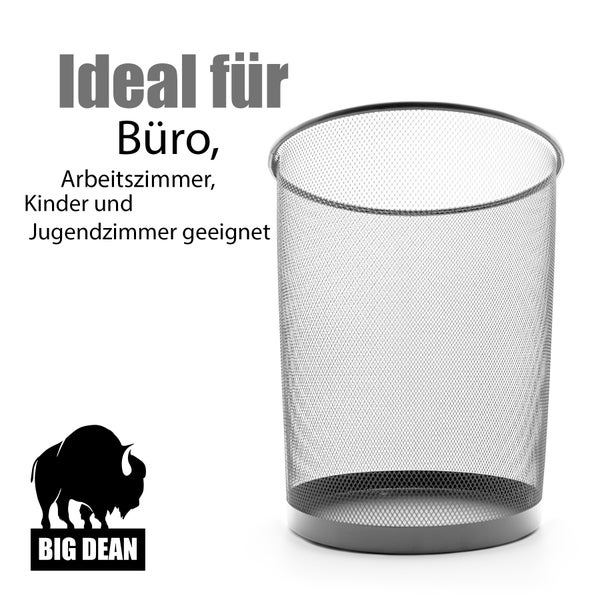 BigDean Papierkorb Mülleimer Büro silber 20L Draht – vielseitiger Mülleimer