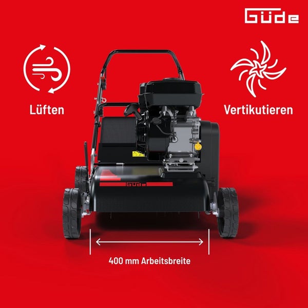 Güde Benzin Vertikutierer mit 400 Millimeter Arbeitsbreite für Belüftung und Vertikutieren des Rasens