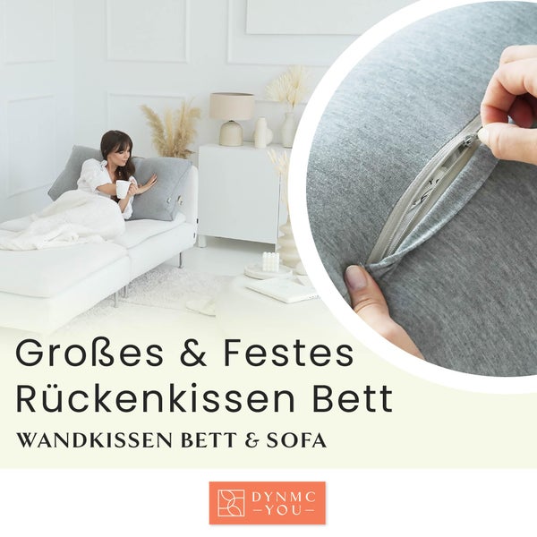 DYNMC you Bequemes Rückenkissen Baumwoll-Optik 90cm, Oeko-TEX, Modernes Keilkissen Bett, Mittelharter Polsterung - Perfekt als Lesekissen, Wandkissen, Rückenlehne - Premium Bett Kopfteil