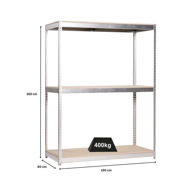 PROREGAL Schwerlastregal Mid Wood Yeti Three HxBxT 150 x 150 x 60 cm Fachlast 400 kg Verzinkt