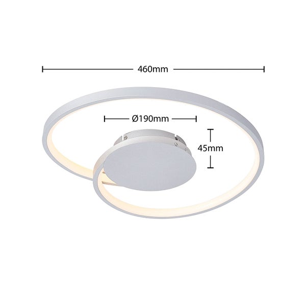 LED-Deckenleuchte mit Maßangaben: Breite 460 Millimeter, Mittendurchmesser 190 Millimeter und Höhe 45 Millimeter.